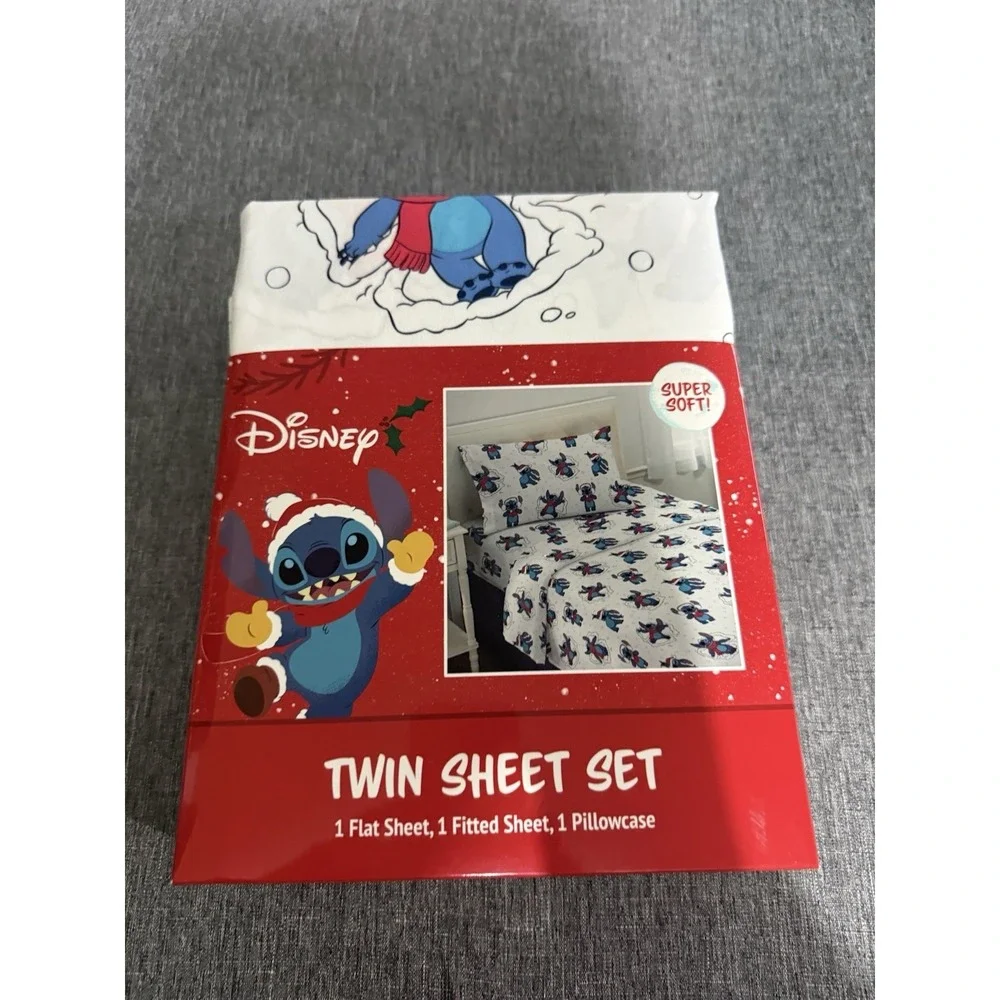 Disney Lilo & Stitch Twin Sheet Set Holiday 3 Piece Set Christmas Sheets New